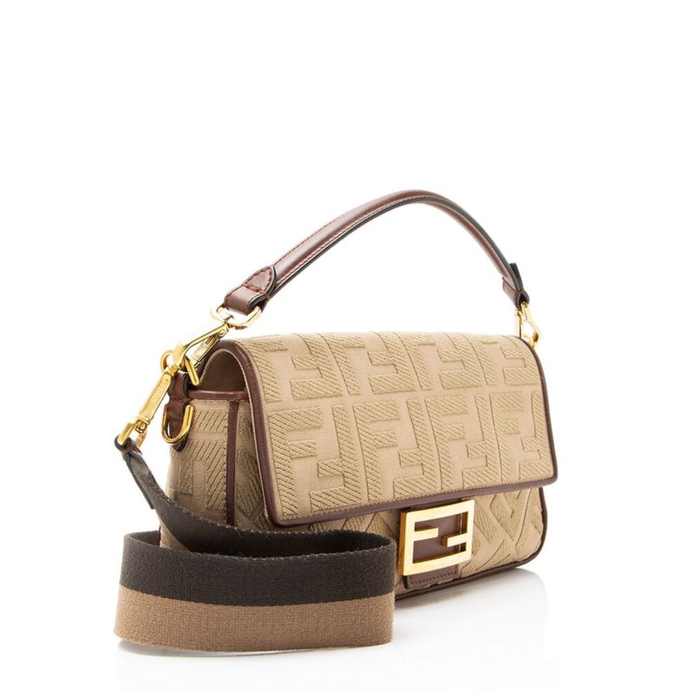 Fendi FF Embroidered Canvas Baguette Shoulder Bag - Picture 2 of 15
